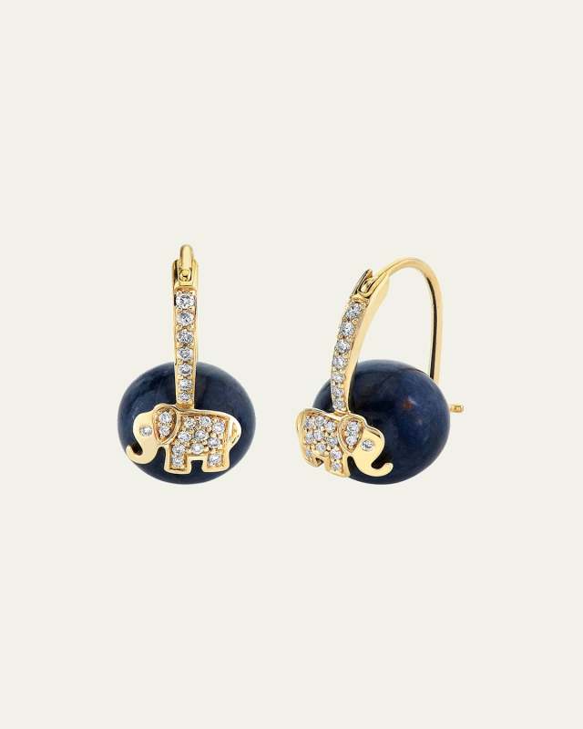 14K Yellow Gold Diamond and Elephant Bead Earrings
